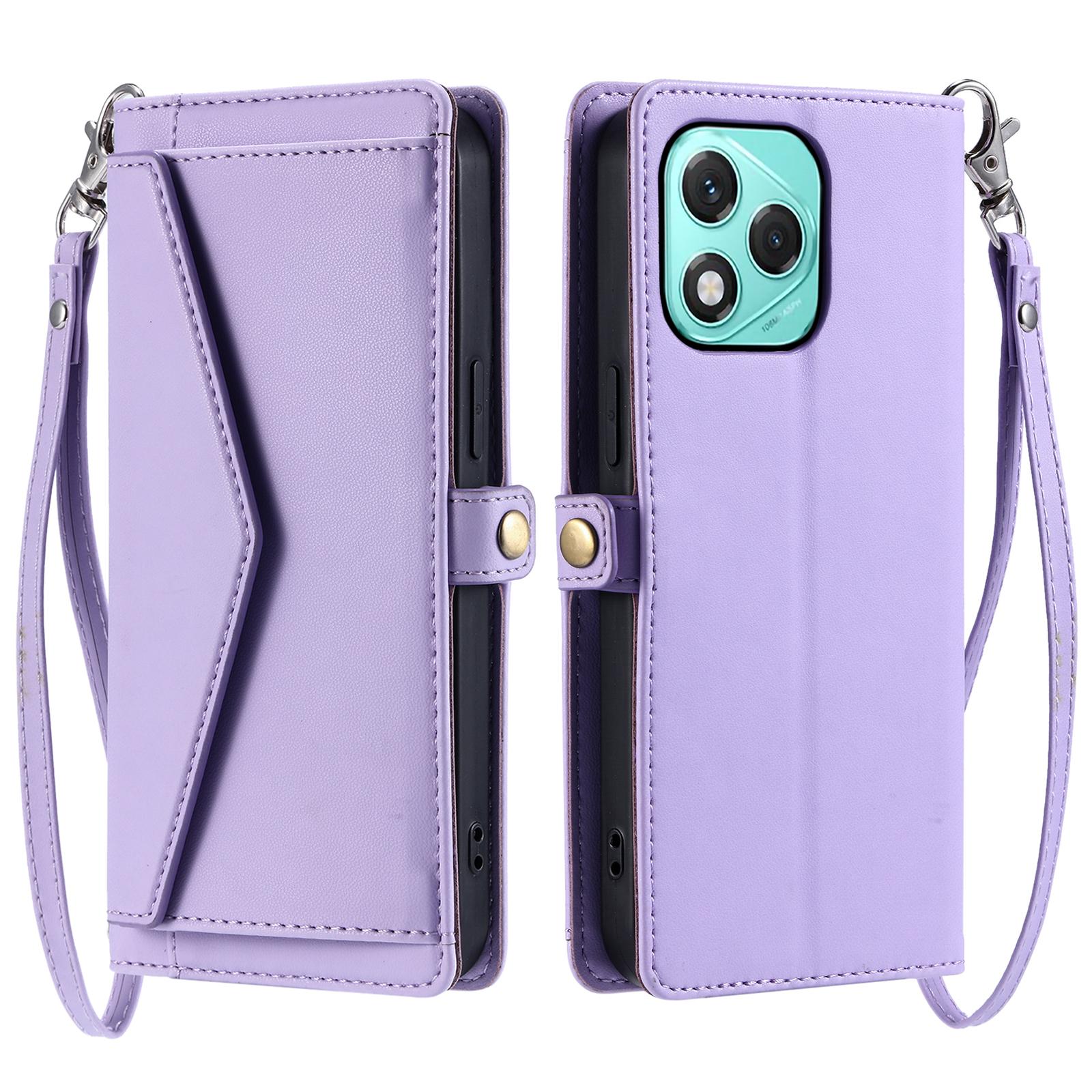 

For Honor 400 Lite 5G Leather Case with Wrist Strap Wallet Stand Phone Cover Purple