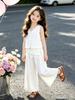 Korean Style Girls' Sleeveless Set - Summer 2026: Lace Trim Vest & Wide Leg Bloomers for Medium and Large Children