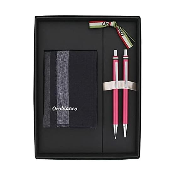 Orobianco Gift Set Freccia Ballpoint Pen & Mechanical Pencil & Hand Towel Handkerchief Magenta 1953806