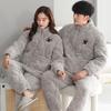Winter Couple Pajamas Women'S Three-Layer Padded Cotton Thickened And Velvet Winter New Warm Men'S And Women'S Zipper Loungewear Set