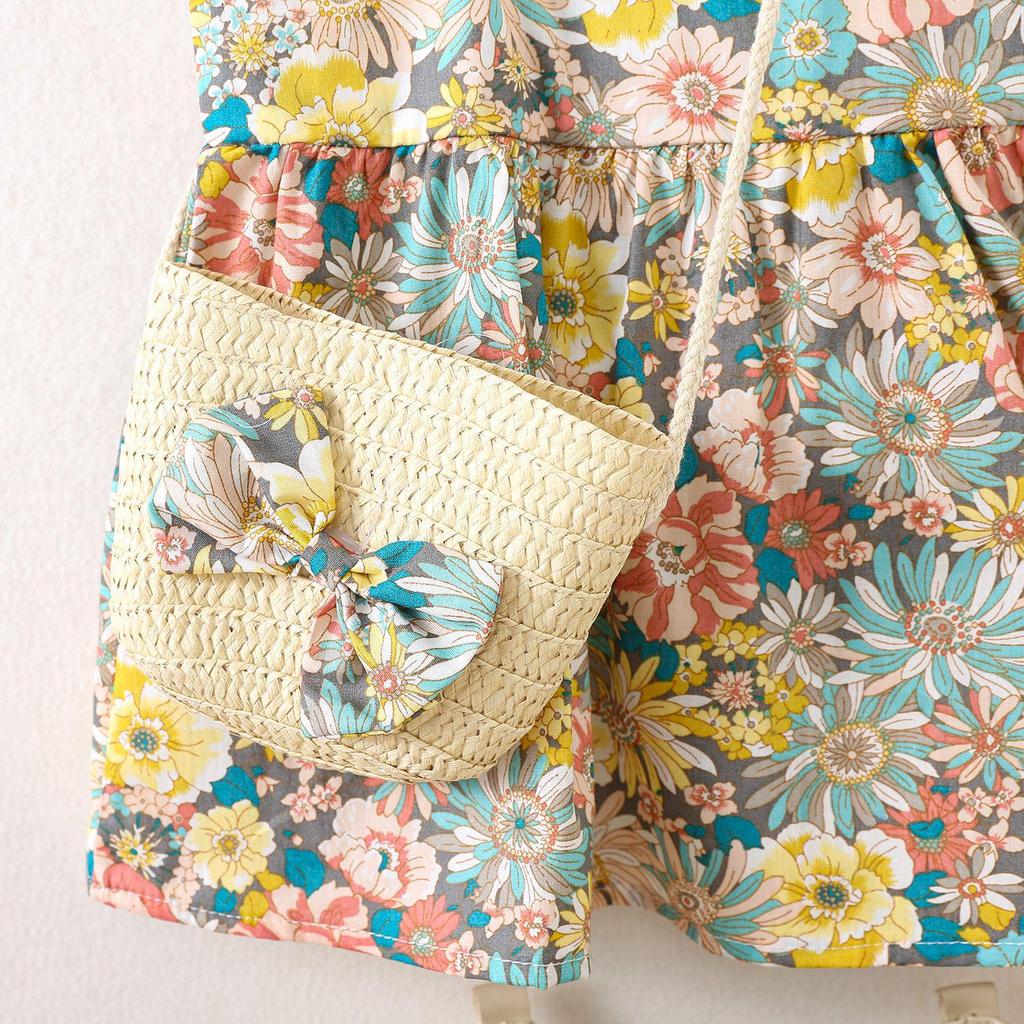 Summer Baby Girl Flutter Sleeve Dress with Bag - Princess Toddler Outfit, All-Over Print.