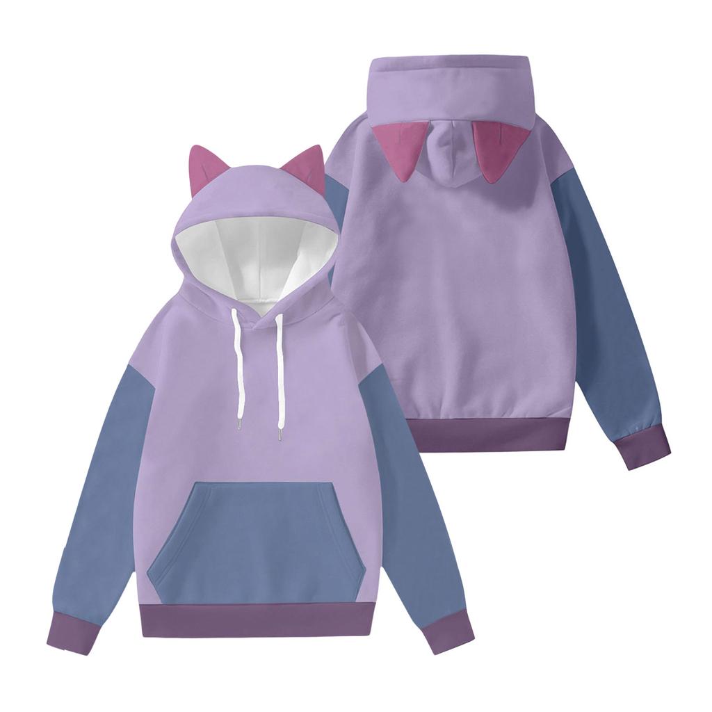 Women's Fashion Long-Sleeved Color-Blocked Printed Hooded Sweatshirt With Ears