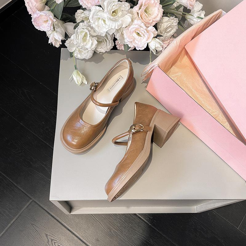 

Туфли Мэри Джейн на платформе Женские туфли на высоком каблуке Ретро Маленькие кожаные туфли Одинарные туфли Женские 40