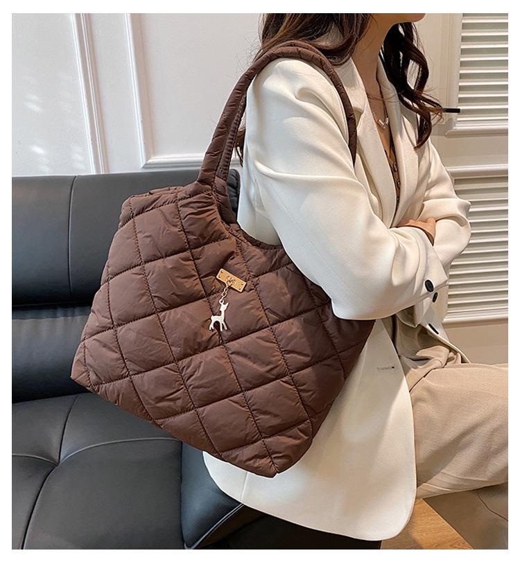 Bambi Tote: Winter 2025 Large Capacity Embroidered Quilted Handbag - Versatile Fashionable Shoulder Bag