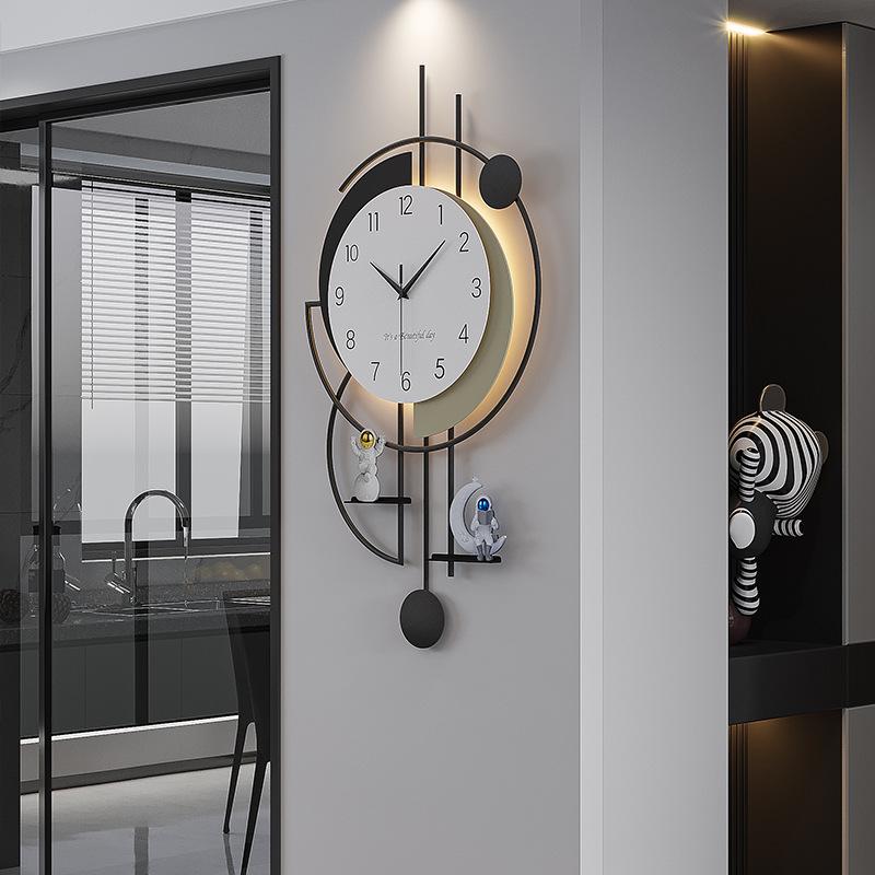 Modern Wall Clocks Living Room Silent Wall Watch Hall Voice-activated Light Clock with Ornament Home Decoration Accessories