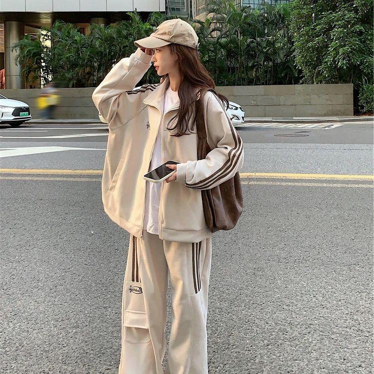 Women s Lightweight Korean Style Sportswear Set - Casual Long Sleeve Jacket Versatile for Spring and Autumn. S