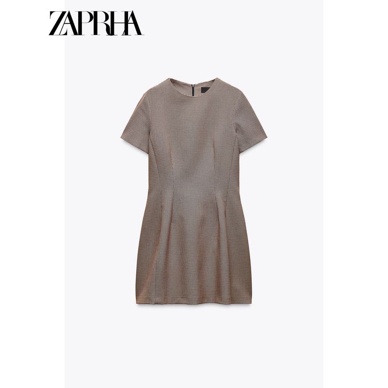 Zaprha2025 New Arrival Fashion Elegant Pleated Decoration Gingham Dress A- line Waist Fitted Small 2229287