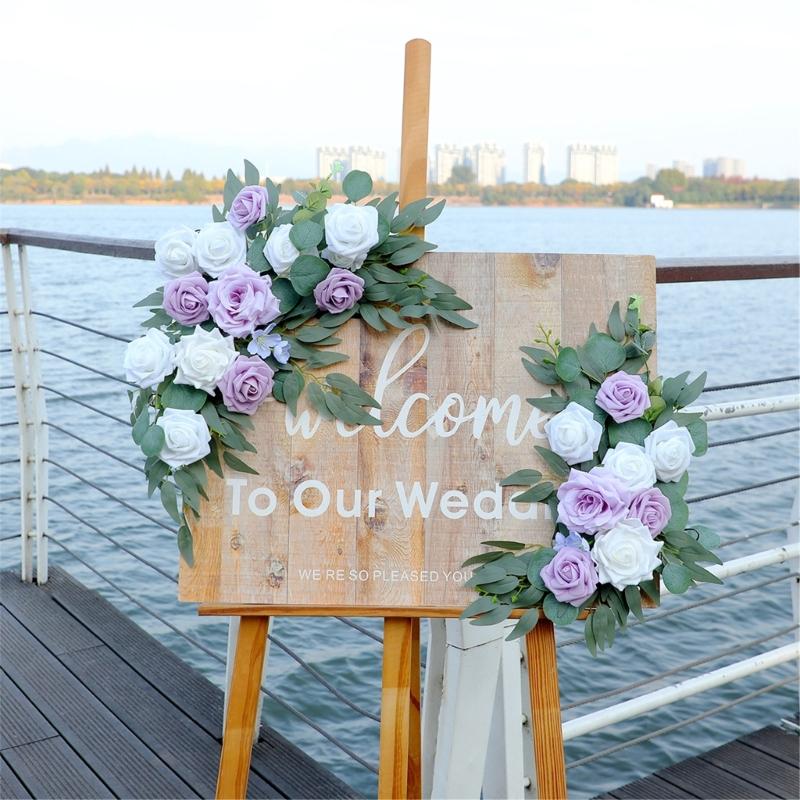 2Pcs Artificial Flower Swag for Wedding Reception Backdrops Sweetheart Table Wedding Welcome Sign Flower Decoration