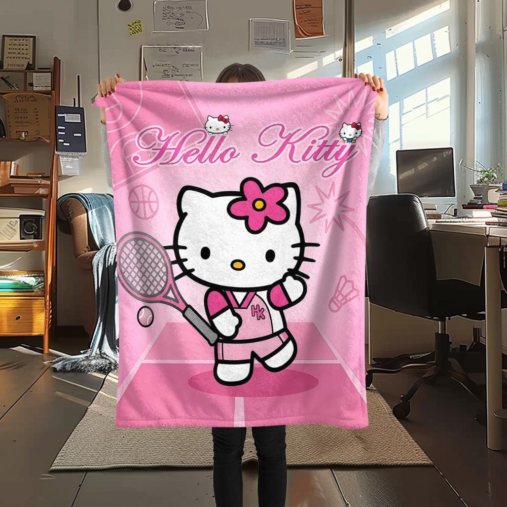 1PC Hello Kitty Cute Print Flannel Blanket, High quality All Seasons, Home Decor, Warmth and Comfort, Perfect for Christmas Gifts