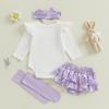 Baby Mädchen Oster-Outfit Hase Langarm Strampler Schleife Lagenrüschen Shorts zum Binden Stirnband Socken Frühlingskleidung