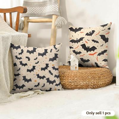 Halloween Scary Bats Cushion Cover Summer Linen Pillow Case Organic Fabric Cushion Cover Double-Sided Print Sofa Home Decor