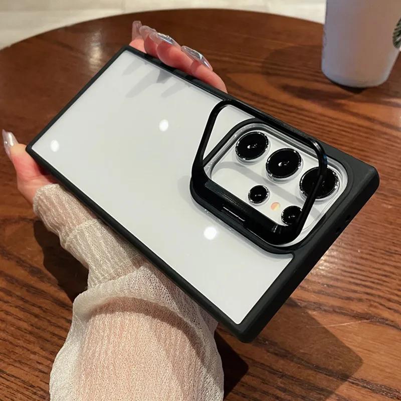 

Роскошный невидимый кронштейн для объектива с подставкой, прозрачный чехол для телефона Samsung Galaxy S24 Ultra S23 FE S22 Plus, защитный чехол для камеры For Samsung S23Ultra