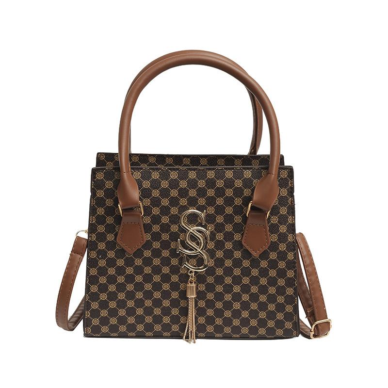 

Нова жіноча сумка 2024 року, нова сумочка з текстурою ретро, ​​іноземна повсякденна проста плед модна сумка через плече коричневий