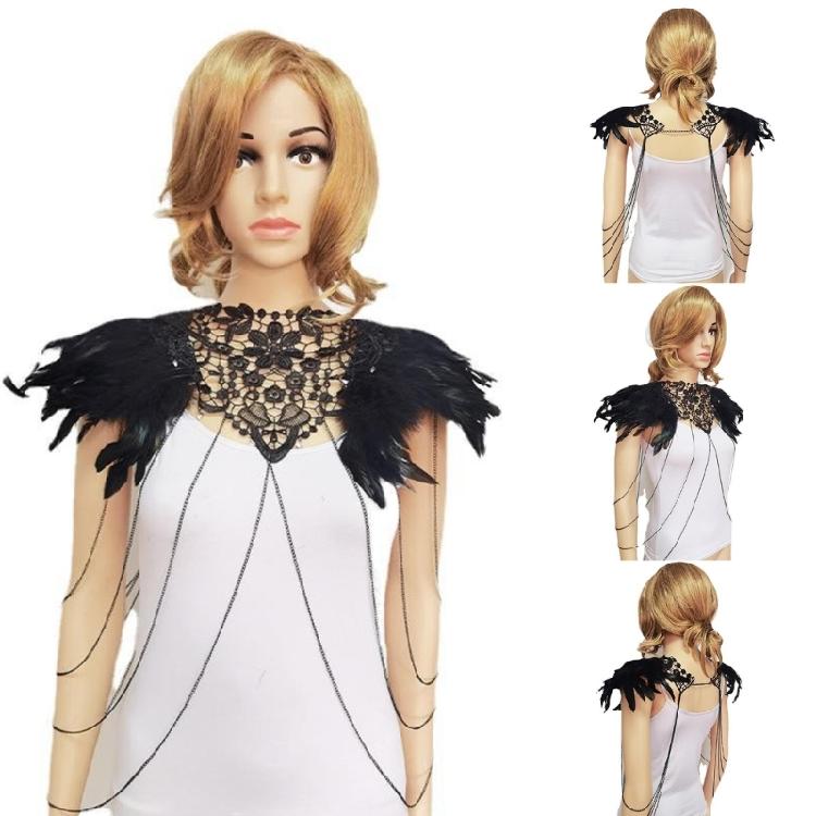 Feather Harness Body Chain Feather Epaulet Shrug Shoulder Wrap Lace Choker Necklace Halloween Carnival Cosplay Costume