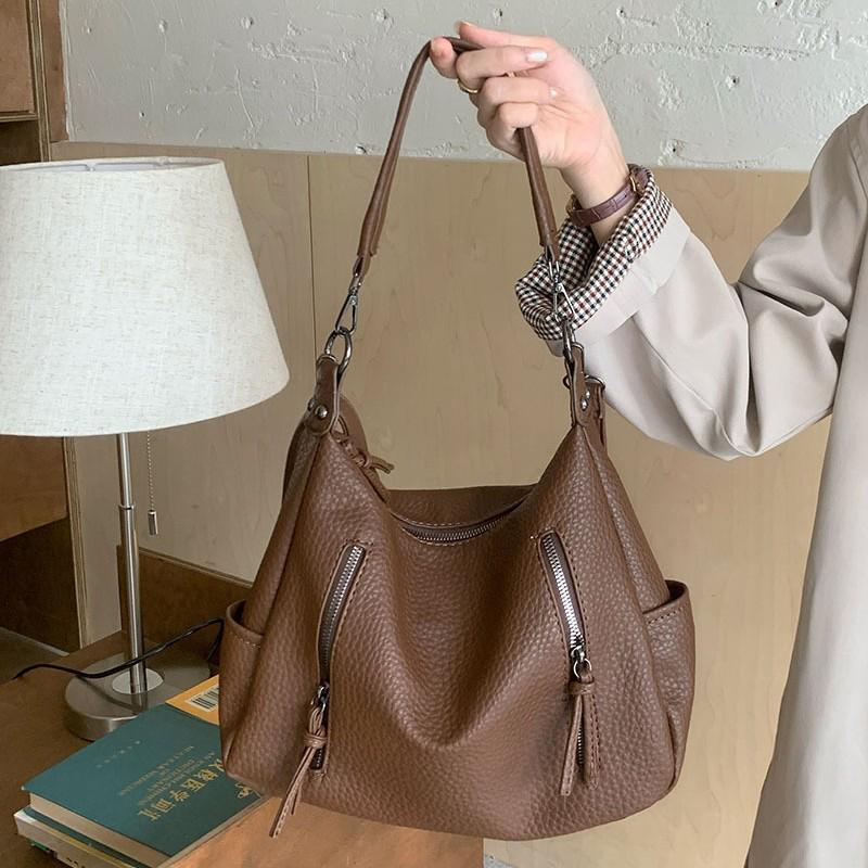 

Большая вместительная сумка для женщин, новая мягкая сумка-ведро из искусственной кожи, универсальная сумка-тоут для повседневных поездок на работу, кошелек через плечо 30x10.5x23cm кофейный