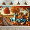 Vintage Blue Truck with a Pumpkin-themed Autumn Background Banner - 243.84 X 182.88 Cm Polyester Fiber Wall panelDJH