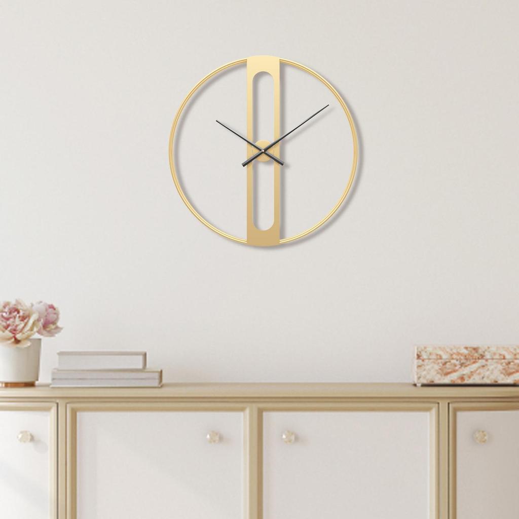 Round Wall Clock Modern Silent Decoration Non Ticking Metal Wall Clock for Living Room Dining Room Hotel Farmhouse Bedroom