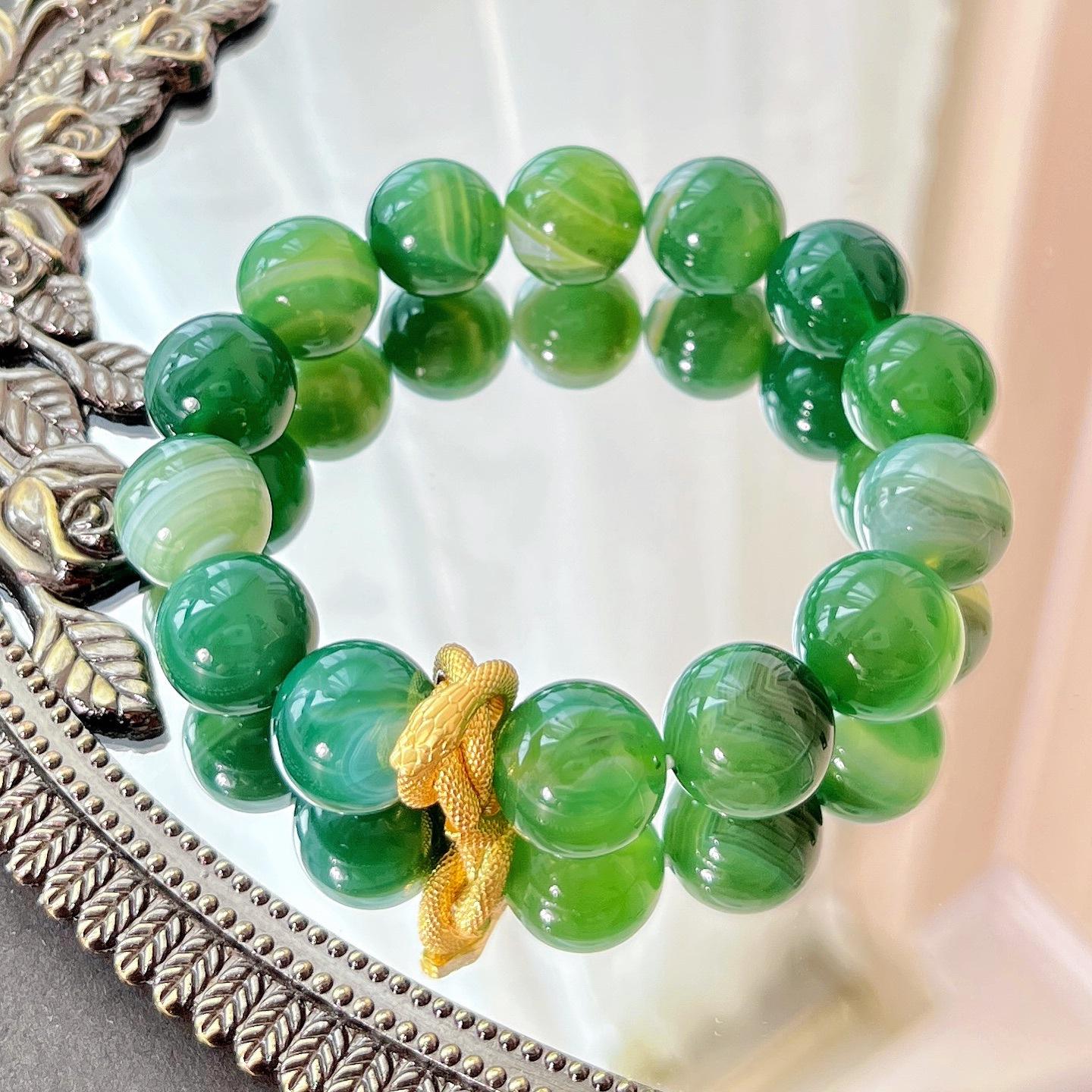 14Mm Large Particle Natural Chrysoprase Bracelet