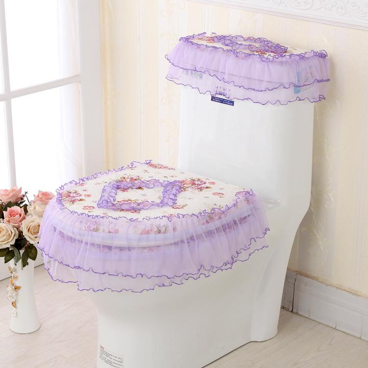 3-teiliges Toilettensitzset aus Stoff mit Spitze, dreiteiliger Toilettensitzbezug aus goldenem Samt, U-förmiger Toilettendeckel mit Reißverschluss und Toilettenständerring