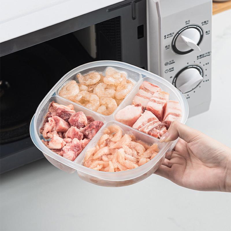 4Grids Refrigerator Meat Preservation Storage Box Food Grade Frozen Food Organizer Partitioned Container Kitchen Organization