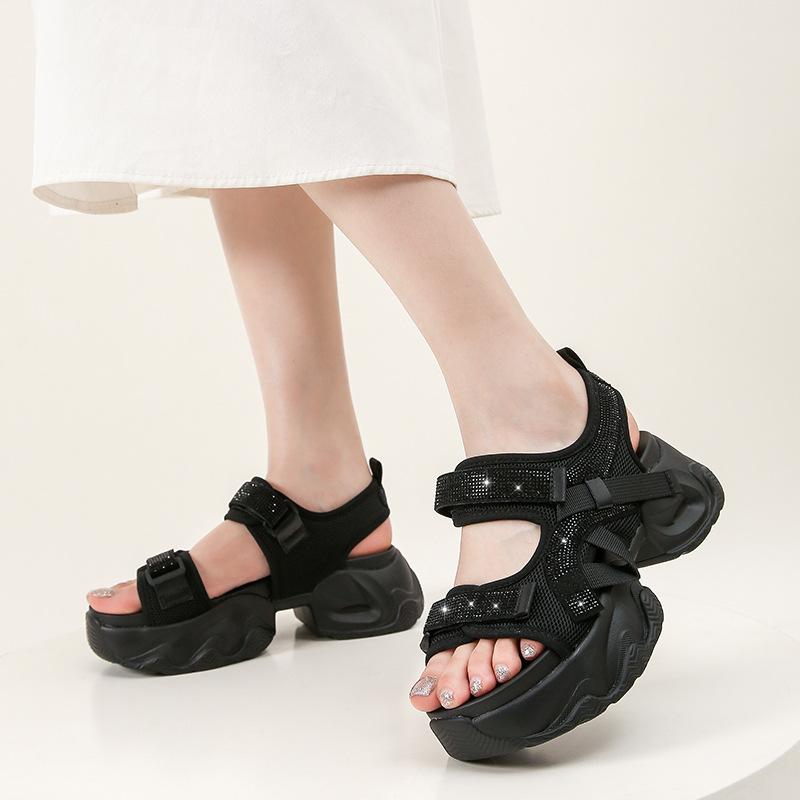 2025 new rhinestone platform sandals women's summer casual wear sports increase not tired feet sandals women's shoes