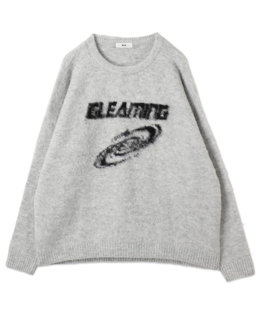 WEGO Unisex Shaggy Graphic Pullover Sweater Knit Oversized Big Size M Top, Casual, Silhouette, Gift, Present, Spring, Autumn, Winter, Men's, Gray,