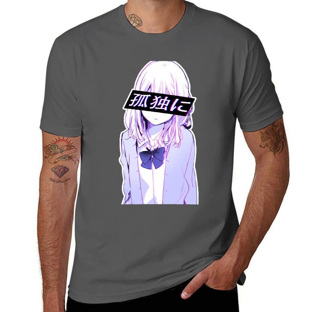 ALL ALONE SAD JAPANESE ANIME AESTHETIC TShirt Work Short Sleeve Cotton Top
