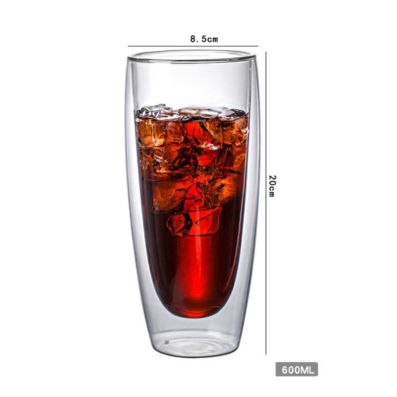 Double Wall Glass Coffee Milk Cup, Cold Drink Juice Beer Water Bottle, Household Bar Creative Drinkware, 600ml Large Capacity