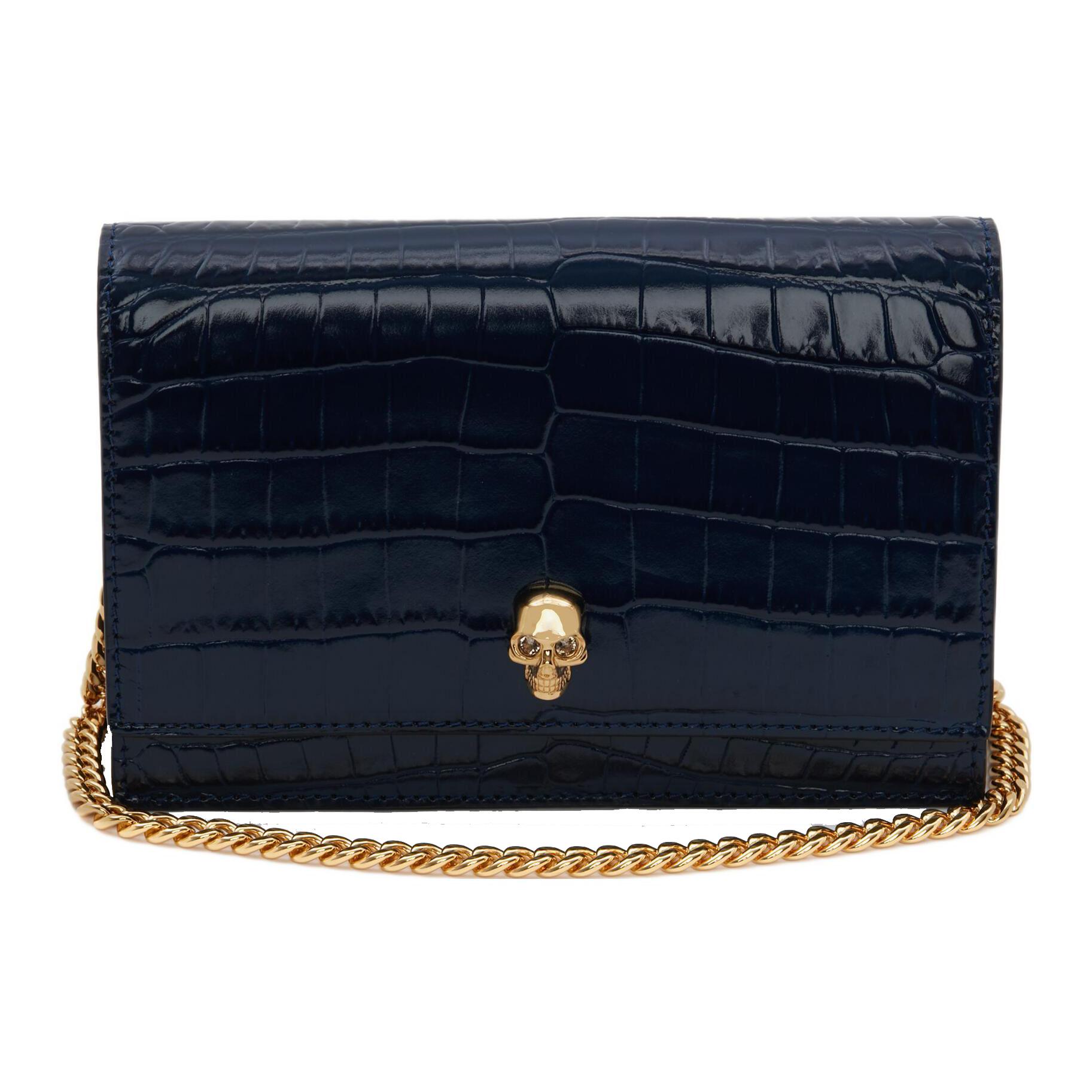 

Новая женская сумка через плечо Alexander McQueen из телячьей кожи с тиснением под крокодила, маленький размер, темно-синий цвет 613088-1HB0G-4013 19.1*5.1*13.0CM