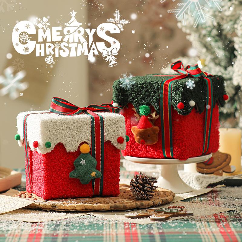 Christmas Gift Box Reindeer Xmas Tree Felt Box with Ribbon Multifunctional Plush Candy Treat Box for Small Gifts Snacks Christma