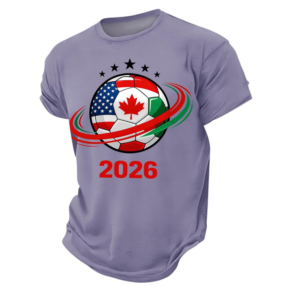 Men’s Short Sleeve Crew Neck TShirt 2026 Soccer Ball Print with Flags Graphic Casual Fit Top