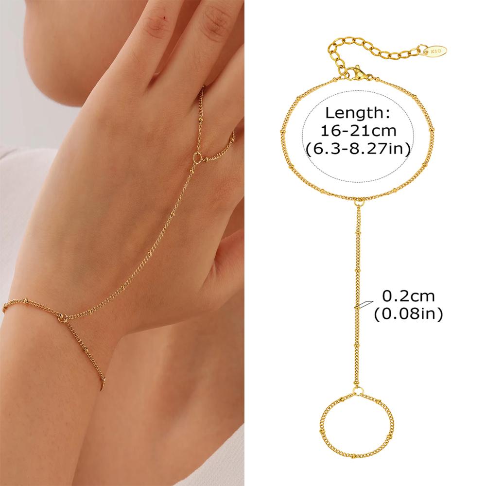 Luxury Minimalist Gold Plated Thin Chain Finger Ring Hand Chain Bracelets for Women, Party Elegant Stainless Steel Jewelry