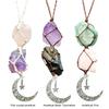 Crystal Car Hanging Ornament Amethyst Rearview Mirror Decoration Dangling Moon Crystal Raw Stone Black Tourmaline Car Decoration
