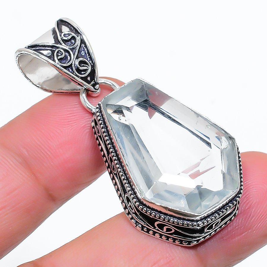 

Этническая ювелирная подвеска ручной работы с белым топазом и гробом, 1,77 дюйма, VR-3039