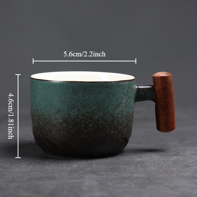 

1PC Italian Espresso Coffee Cup Wooden Handle Latte Cup Vintage Coarse Pottery Mug Ceramic Afternoon Tea Cup 70ml зелёный