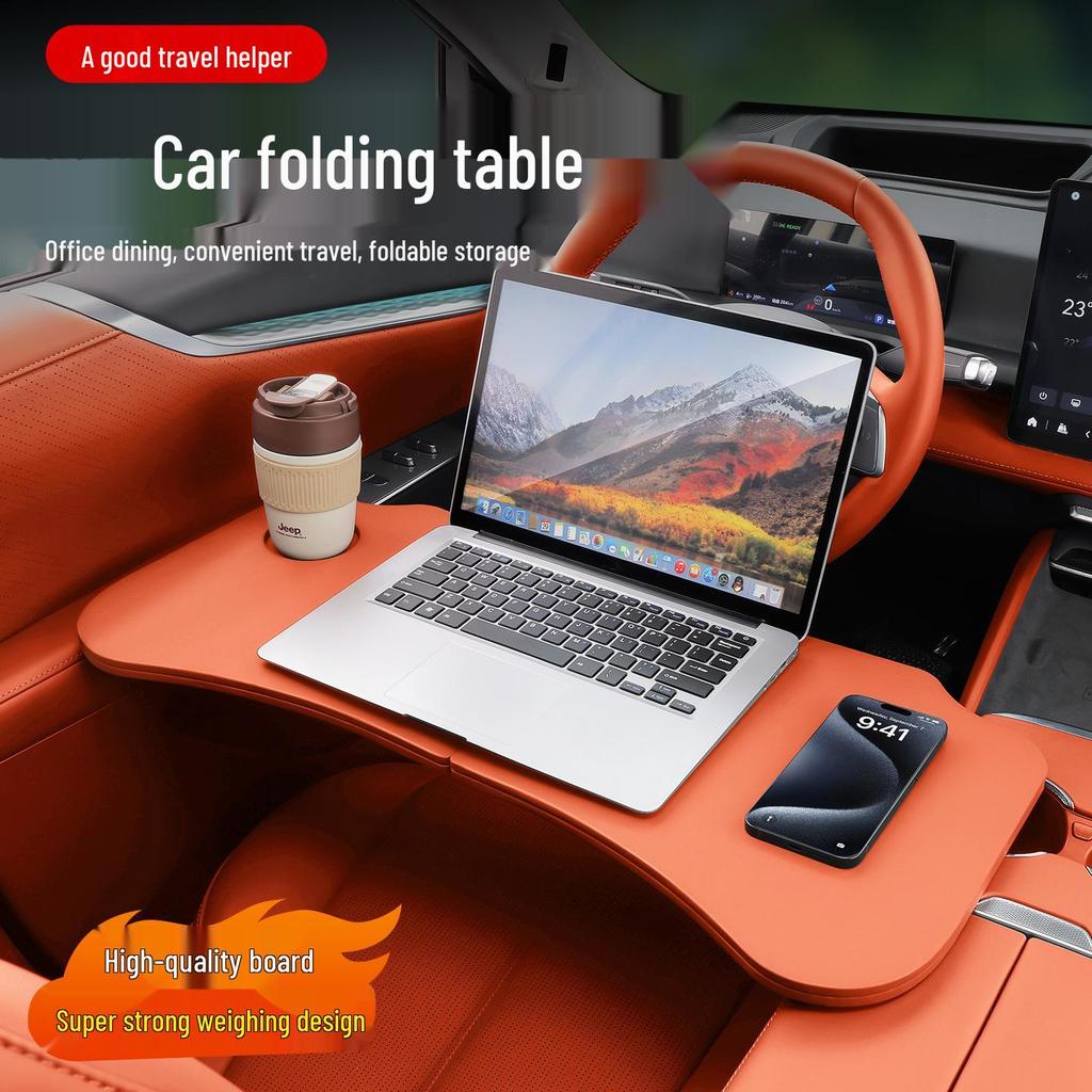 Multi-Functional Car Table: Folding Laptop Stand & In-Car Dining Desk with Cup Holder