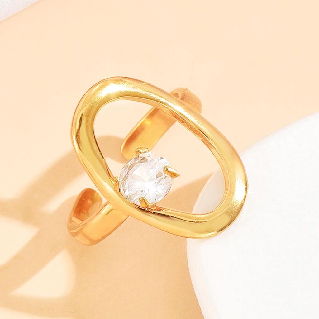 INS Style Hollow Geometric Oval 18K Gold Plated Stainless Steel Ring