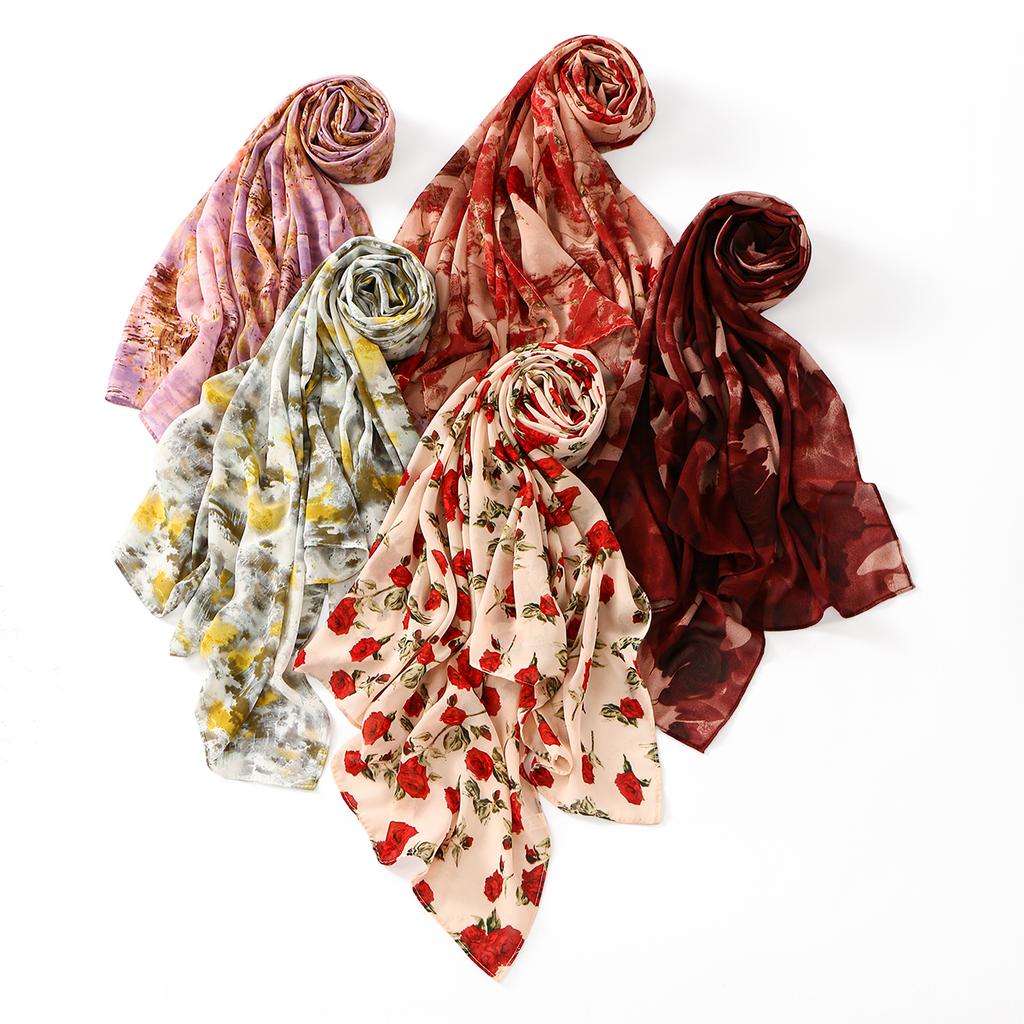 New Pattern Printed Chiffon Hijab Scarf For Woman Muslim Hijabs Shawl Fashion Long Wraps Female Headband Ethnic Islam Turban