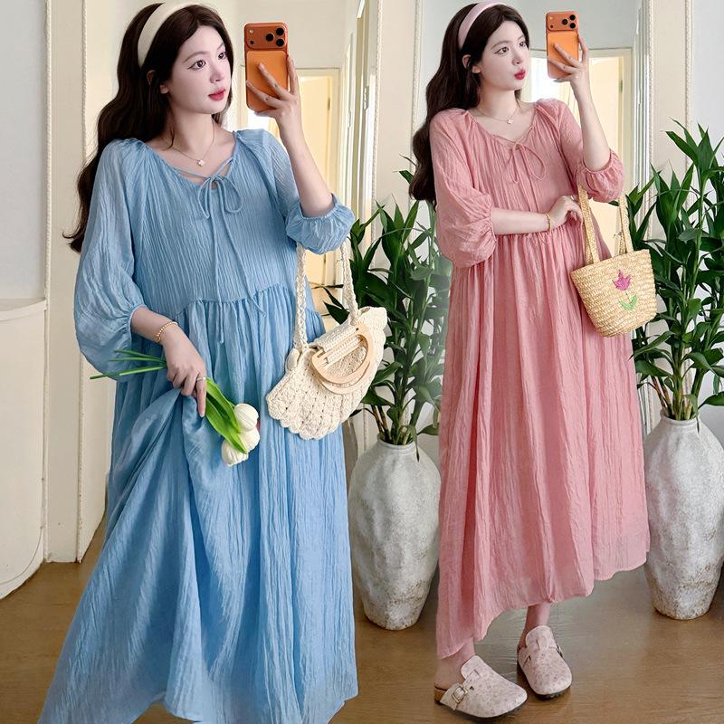 2026 Korean Loose-Fit Maternity Cotton Linen Dress