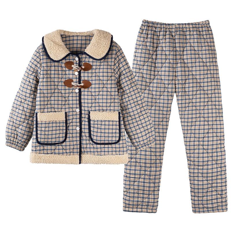 Pajamas Women'S Winter 2024 Three-Layer Thickened Velvet Woven Cotton Jacket Autumn And Winter Warm Loungewear