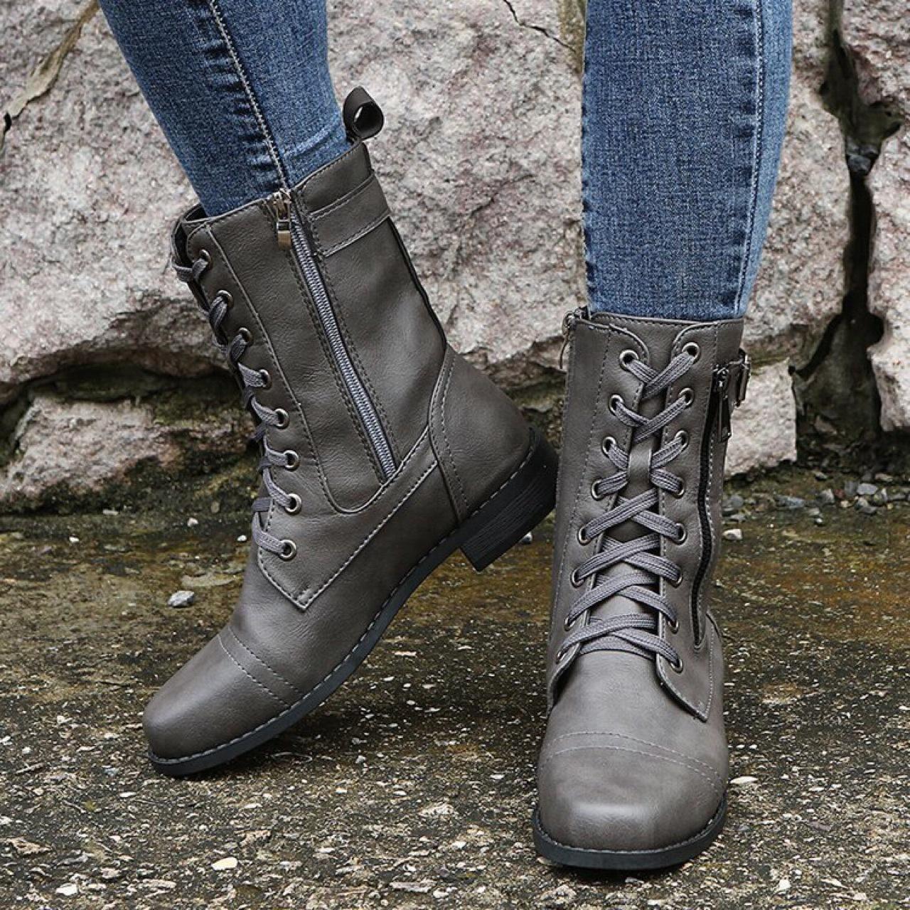 

Hot-selling women s large size round head zipper lace-up Martin boots FD87925799 35