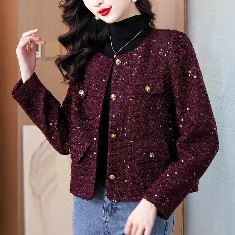 

Короткая куртка высокого класса с небольшим запахом для женщин, зимняя, нового стиля, кардиган с пайетками, теплый топ с длинными рукавами 4XL