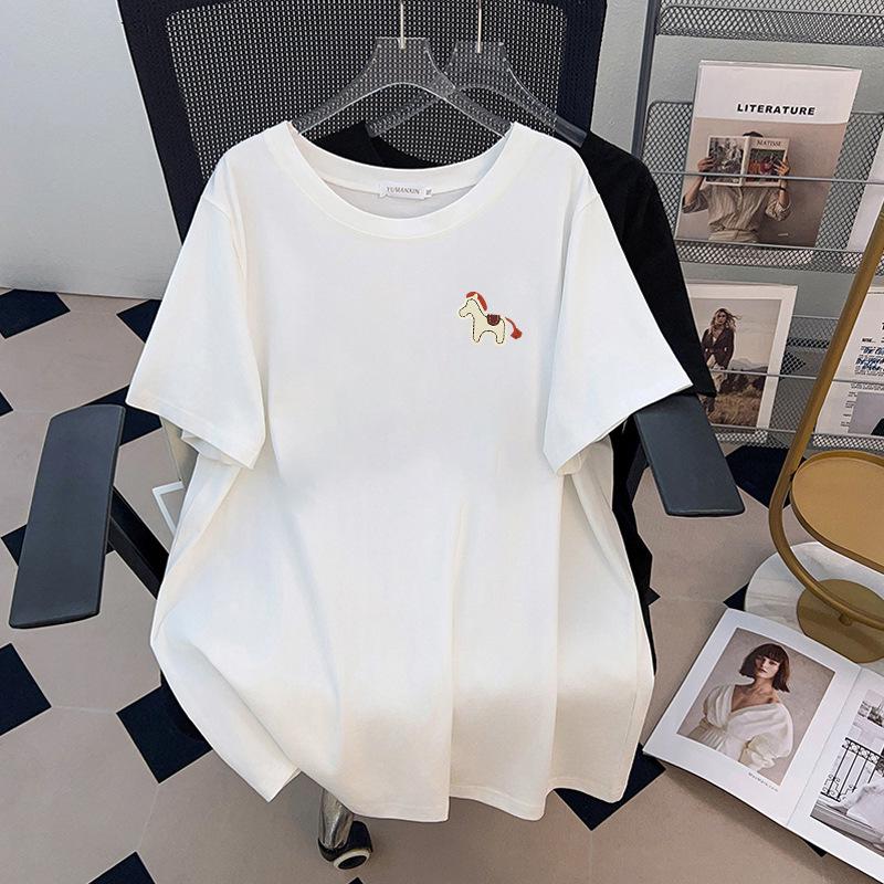 Women's Plus Size Mid-Length Loose Short-Sleeve T-Shirt (200/300/350 jin)