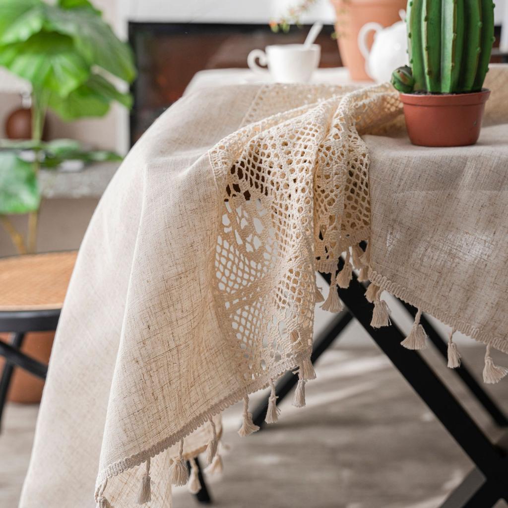 Table Cloth Plain Color Hollow Splicing Small Fresh Dining Table Cloth Restaurant Tablecloth