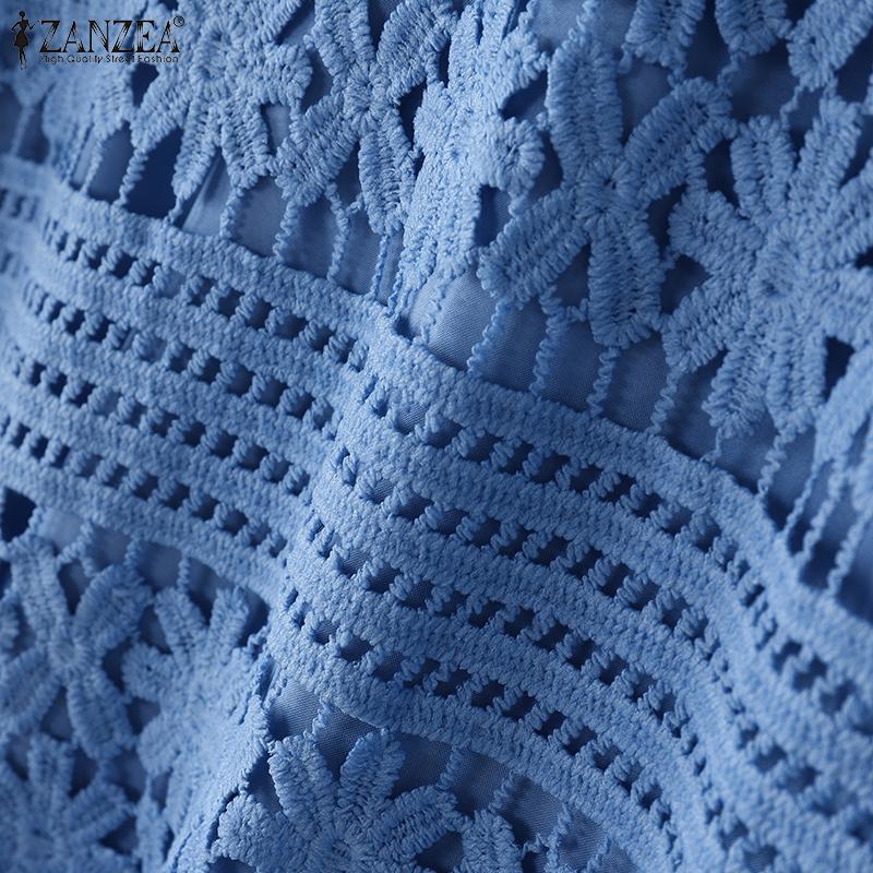 ZANZEA Womens Summer Casual 3/4 Sleeve Patchwork Embroidered Lace Blouse