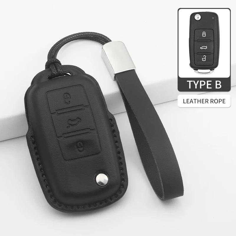 Car Key Cover For VW Volkswagen Beetle Caddy Eos Golf Jetta Polo Scirocco Tiguan Touran UP Keyless Fob Leather Car Key Bag Case
