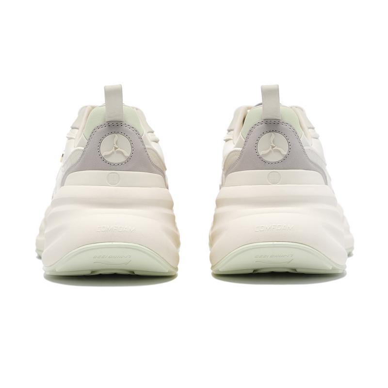 Li-Ning 1990 Classic Series Fashion Fit Shock Absorption Wear-Resistant Low-Top Casual Running Shoes Women Sneaker White Green ALJU026-2