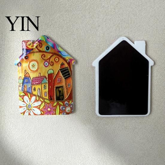 Metal Cabinet Magnets Vintage House Refrigerator Magnet, Colorful Fairy Tale Town Magnetic Fridge Decoration Kitchen Accessories Lockers Decorative