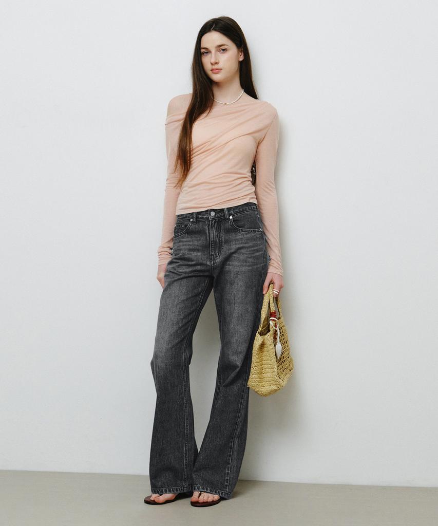 MONGDOL [Premium] Natural Semi-Bootcut Denim Jeans Gray Mdpt059Gray