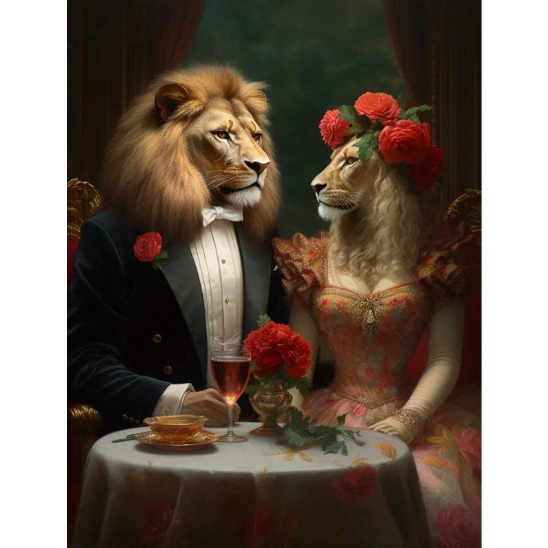 Funny Pet Dog Renaissance Animal Portraits Minimalist Wall Art Print Canvas Painting for Living Room Modern Home Decor